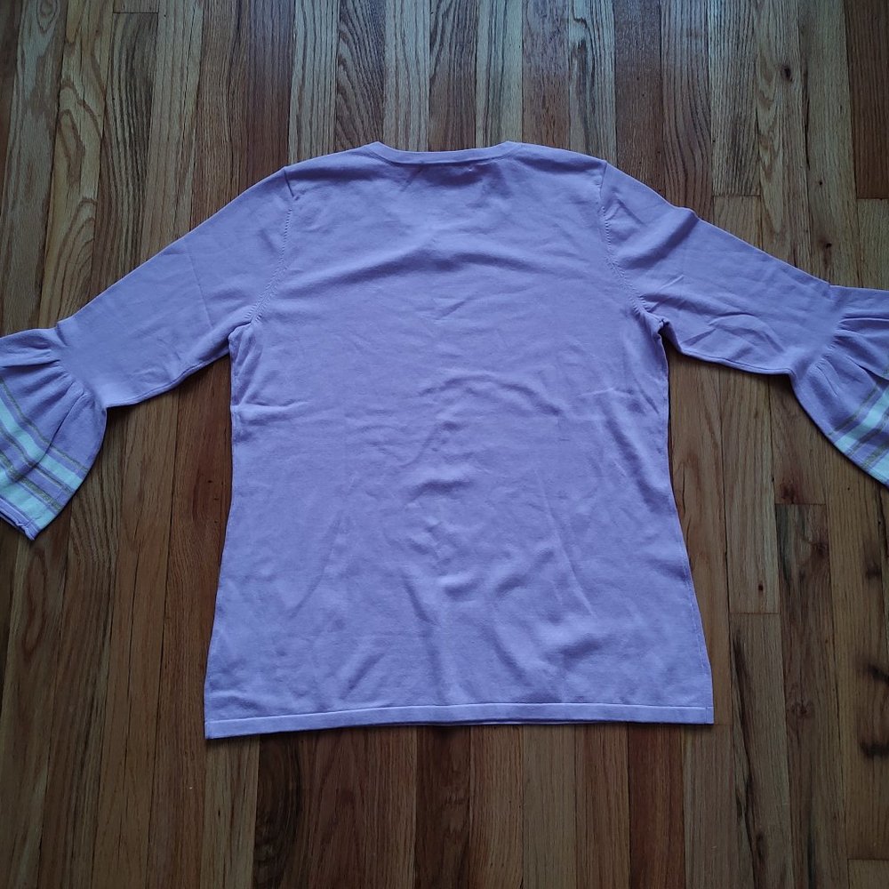 Lilly Pulitzer Callee Sweater Lilac Fressia Purple Pullover Gold White Buttons L - Picture 12 of 16